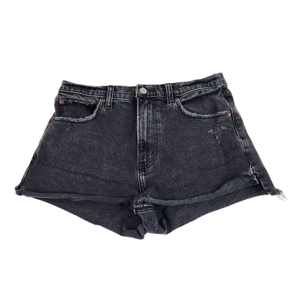 ABERCROMBIE & FITCH Mom Short Womens 28 6‎ Black Distressed Denim High Rise